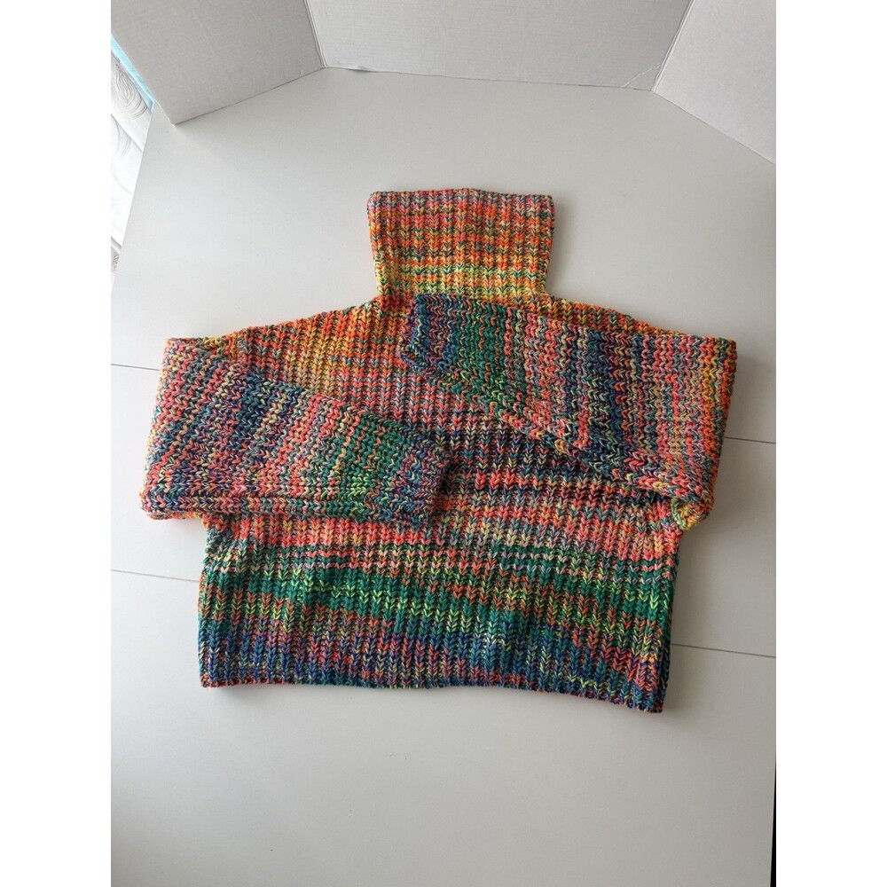Free People Jumper Small Bright Roll Neck Odyssey Chunky Knit Cotton Mix Grunge - Picture 2 of 14